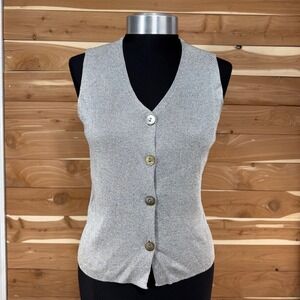 Gap Metallic Ribbed‎ Knit Vest Sleeveless Button Down Size M